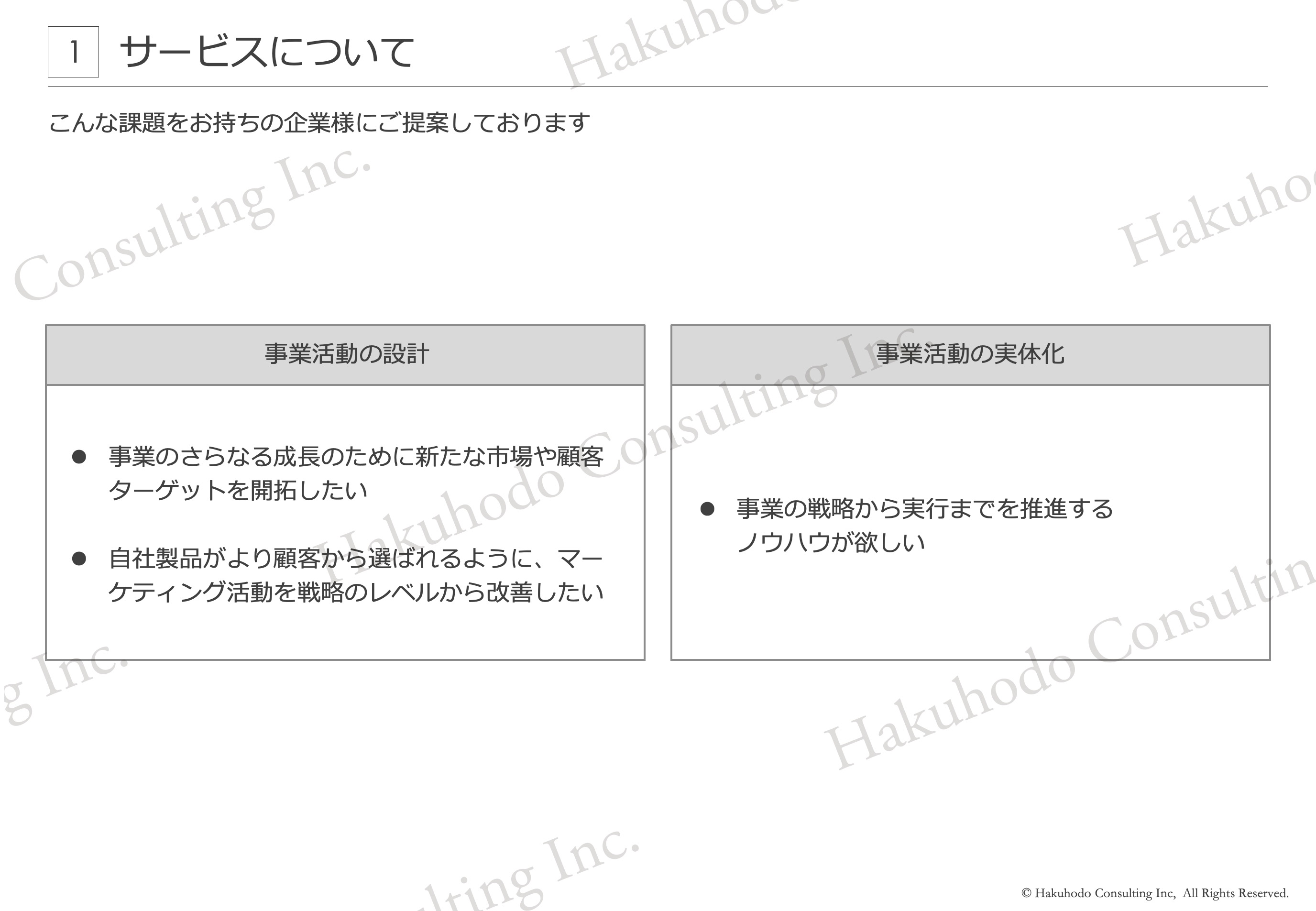 事業のさらなる成⻑のために新たな市場や顧客ターゲットを開拓したいl自社製品がより顧客から選ばれるように、マーケティング活動を戦略のレベルから改善したい　事業の戦略から実行までを推進するノウハウが欲しい